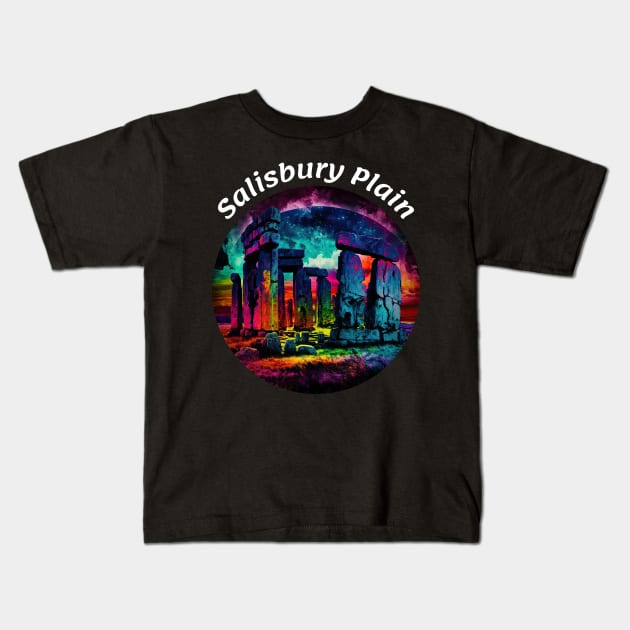 Salisbury Plain - Stonehenge v1 Kids T-Shirt by AI-datamancer